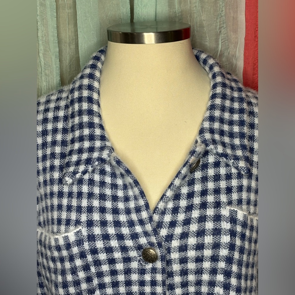 Max Studio Navy And White Gingham Button Jacket - image 2
